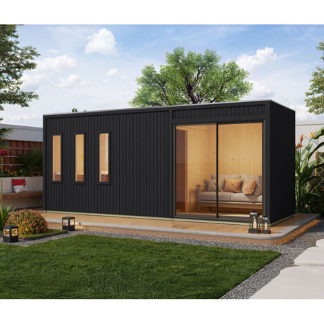 Sauna Exterior para 4 a 6 Pessoas, Madeira Preta, 12,4m², Vestíbulo - Karibu Monterey agri-tract