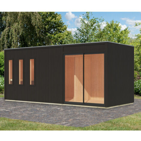 Sauna Exterior para 4 a 6 Pessoas, Madeira Preta, 12,4m², Vestíbulo - Karibu Monterey agri-tract