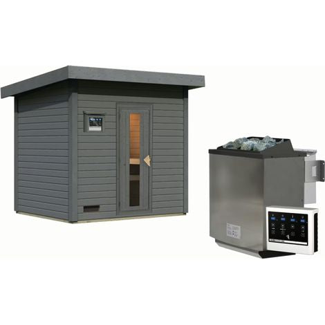 Sauna Exterior para 5 Pessoas, Madeira de Abeto de 38mm, Aquecedor de 9kW, Hytti Karibu agri-tract