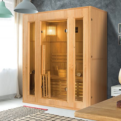 Sauna a Vapor Tradicional Poolstar para 3 Pessoas – Aquecedor Elétrico Harvia 4500W – Dimensões 150x150x200 cm – Temperatura 60-90°C – Madeira de Abeto agri-tract