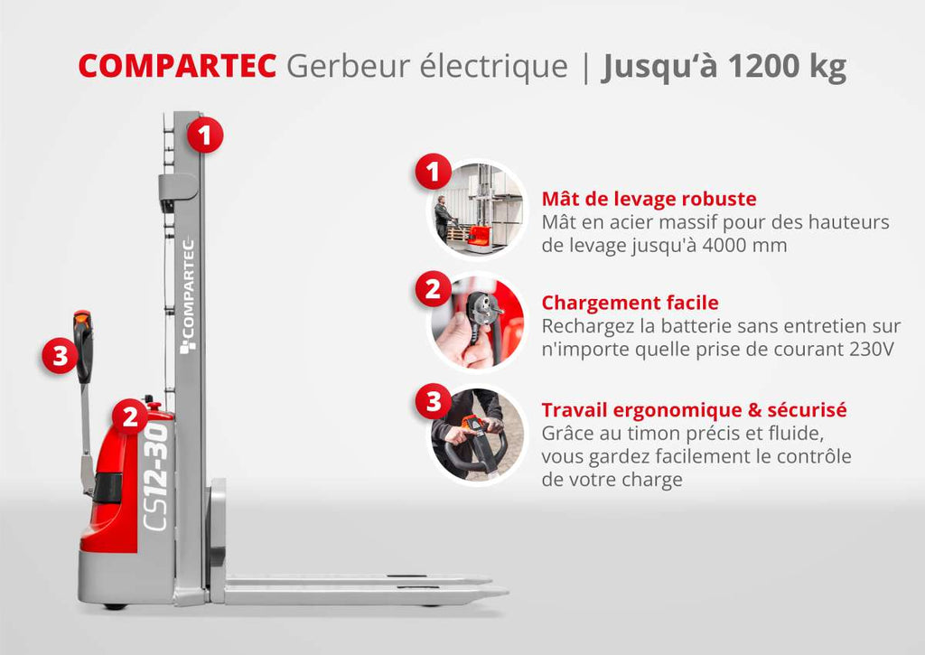 Gerbeur électrique Compartec CS12-30 - Duplex 3000 mm