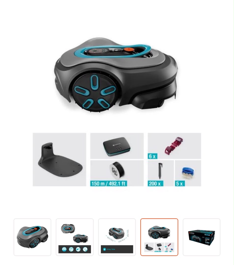 Gardena Robô Corta-Relvas Sileno Max 800m² Smart cinzento/turquesa com bateria Li-ion e LONA TIRESPARK