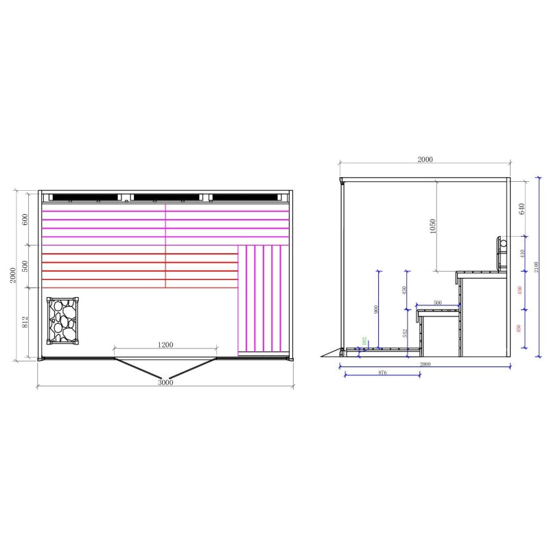 Sauna tradicional Boreal® CELEST PRO 300 - Capacidade para 8 pessoas - 300x200x210 cm agri-tract