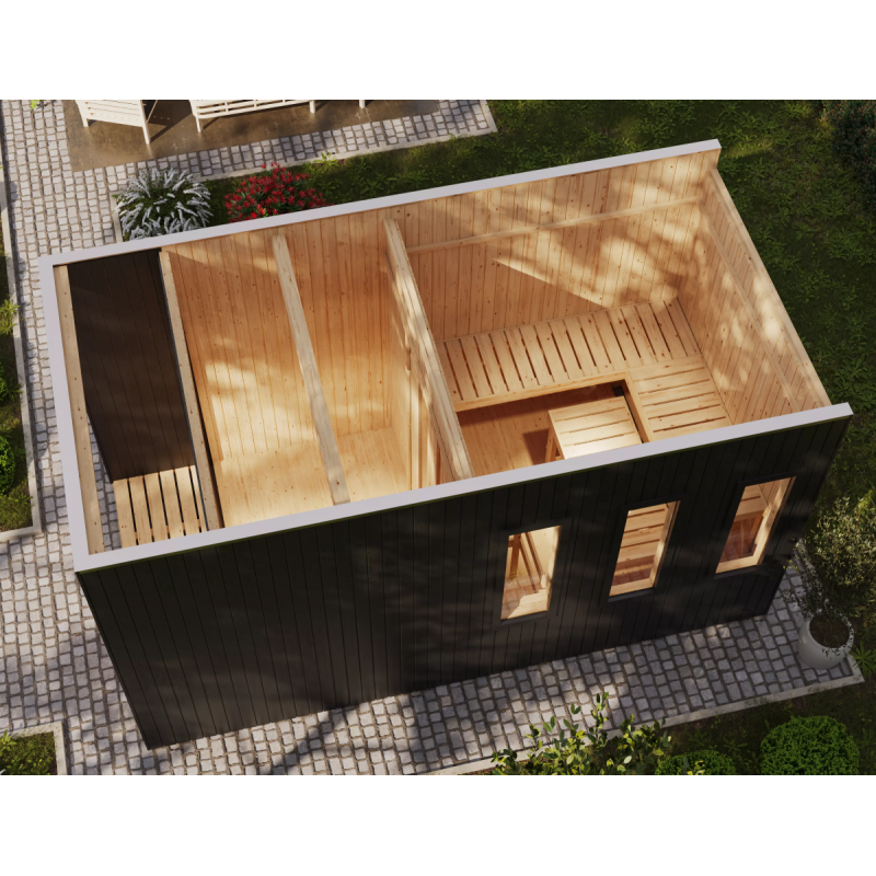 Sauna Exterior Miramar - Preta com Vestíbulo agri-tract
